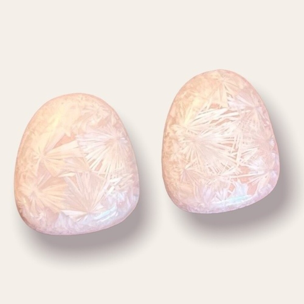 80s Vintage Button Earrings Oversized Light Pink Handmade Studs